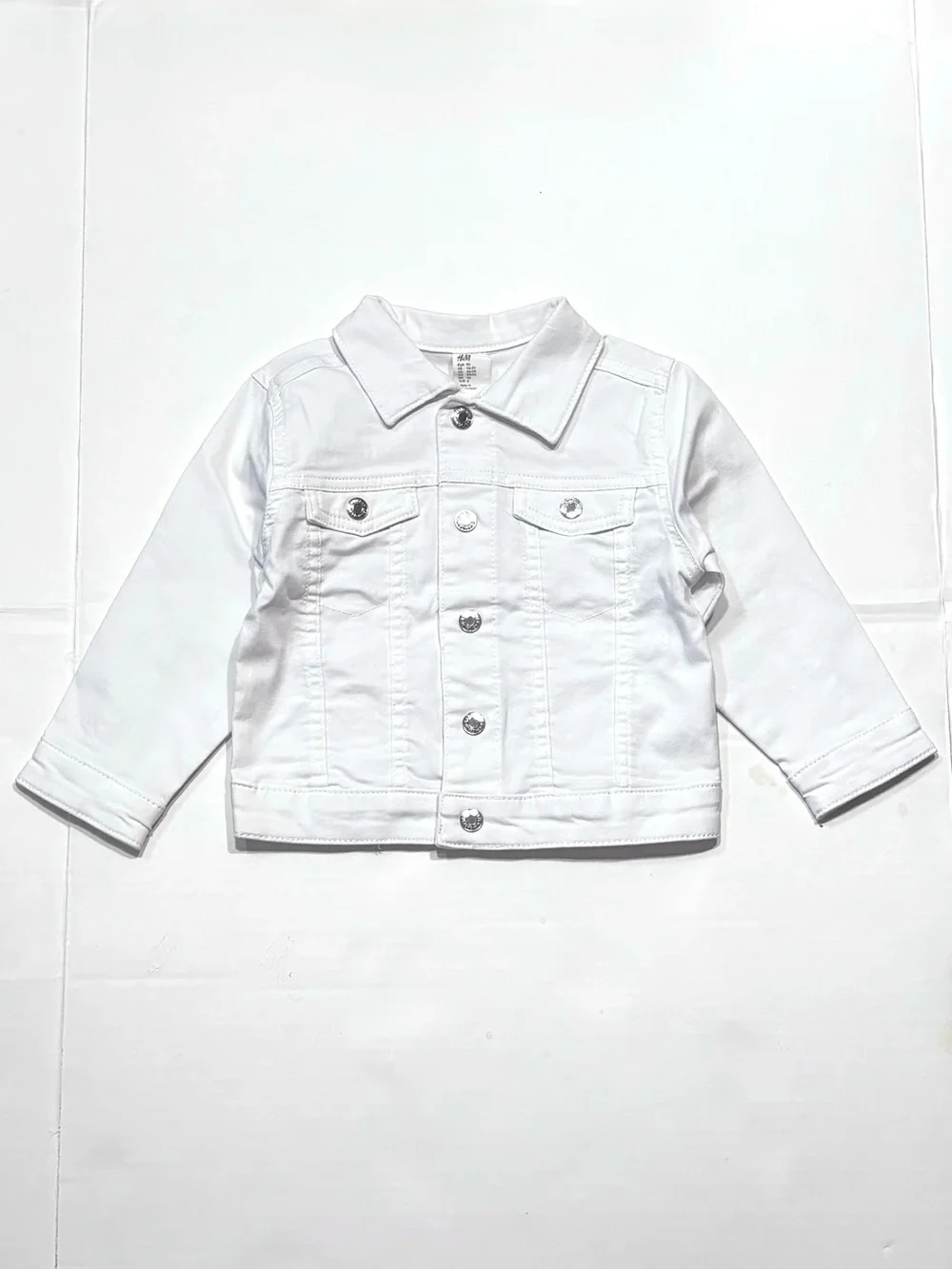 NEW H&M Kids Baby White Denim Jean Jacket Silver Button 1.5-2Y